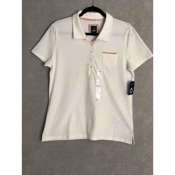 Nautica Jeans Tops - Nautica Jeans Polo Top Women's Large Short Sleeve Collar  White NEW